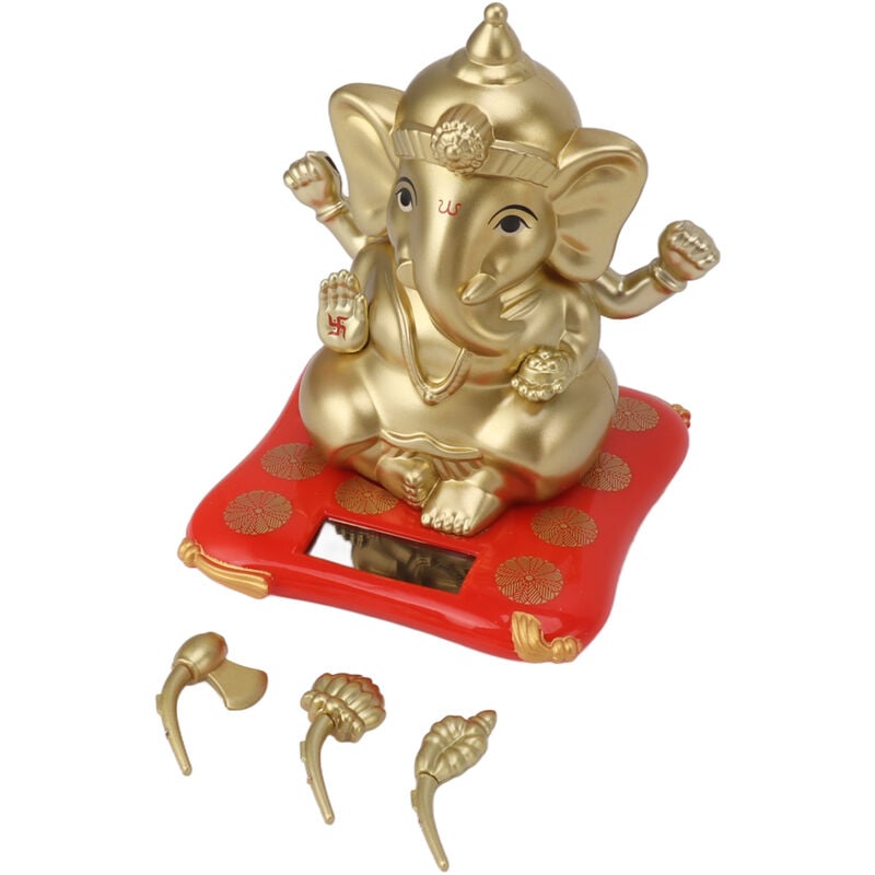 Eosnow - Ganesha léphant Dieu Statues Solaire Alimenté Indien Ganesha Idole Figurine pour Voiture Tableau de Bord Décor La Maison Artisanat Or