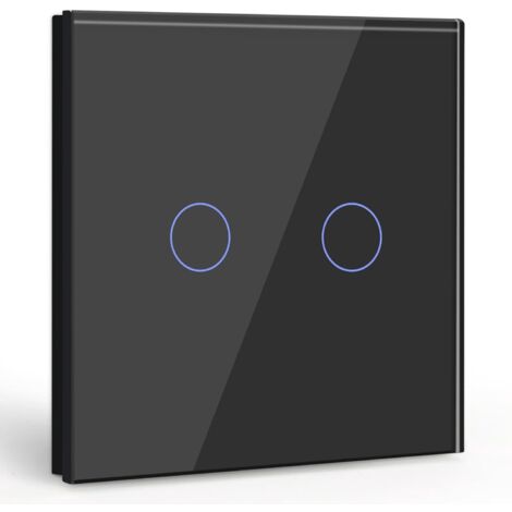 Gang 1 Way Touch Switch,Black Light Switch with LED Display Light,Touch Switch with Touch Sensor Crystal Glass Panel-No Neutral Wire