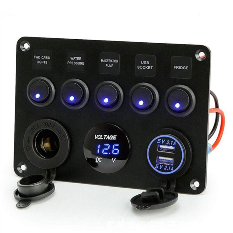 Start - Gang Panneau de Interrupteur à Bascule 12V/24V étanche IP65 Panneau de Commutateur avec Chargeur Double usb Voltmètre Numérique pour Voiture