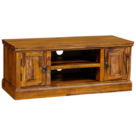 Ganga Medium Plazma TV Cabinet - Sheesham Wood - L45 x W125 x H45 cm - Honey Dark Finish