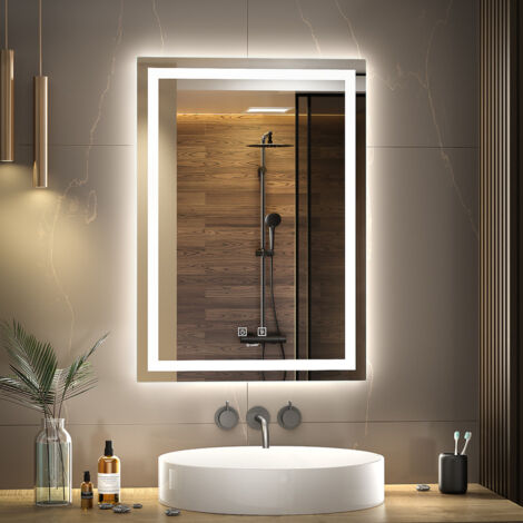 GANPE LED Badezimmer Spiegel, Make-up Eitelkeits Spiegel Wand montiert, 6500K High Lumen LED, Anti Nebel, IP44 wasserdicht+vertikal und horizontal