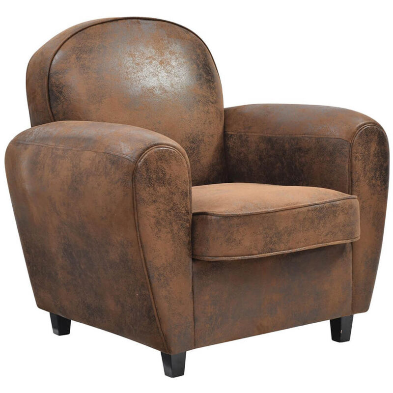 Ganssi - Fauteuil Club Marron Aspect Cuir Vieilli