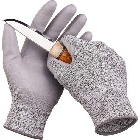 Gant Anti Coupure Gants de Travail Enduits de Polyuréthane , Lavable en Machine Résistant Aux Coupures et Aux Coups de Couteau,  (L)