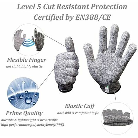 Gant Anti Coupure Gants de Travail Protection de Niveau 5 et Certifié EN388 Gants Jardinage Gants Résistants Aux Coupures Pour L'écaillage D'huîtres, Le Soudage（taille XL），HANBING