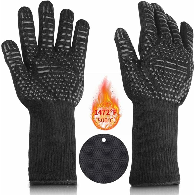 Gant Chaleur, Gant pour Four Livré avec Un Coussin en SiliCône, Gants de Barbecue, Gants de Cuisine, Gants de Four Antidérapants Jusqu'à 1472°F/800°C