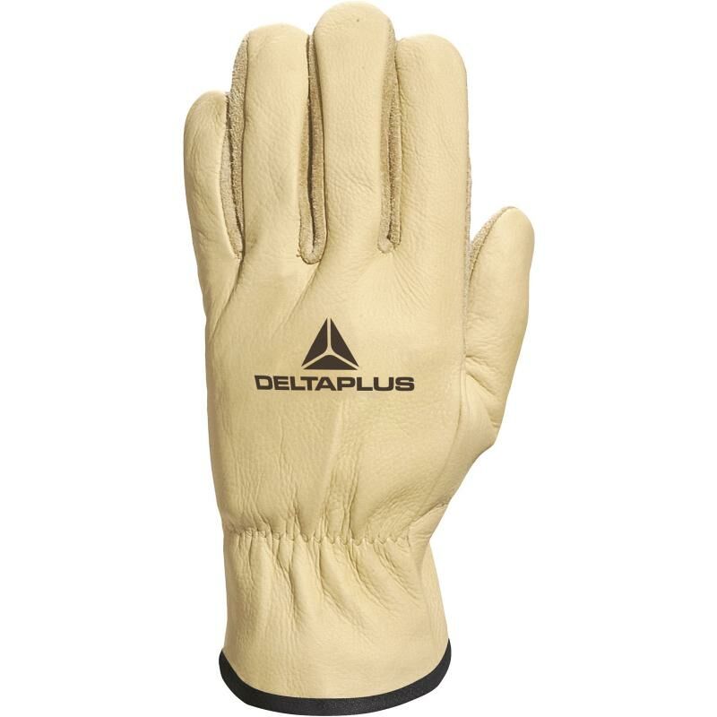 GANT CUIR DE BOVIN HYDROFUGE PAUME FLEUR RETOURNÉE DOUBLÉ KEVLAR® 2 FILS-FIBKV020 - Taille gants - T9 - Jaune - Delta Plus