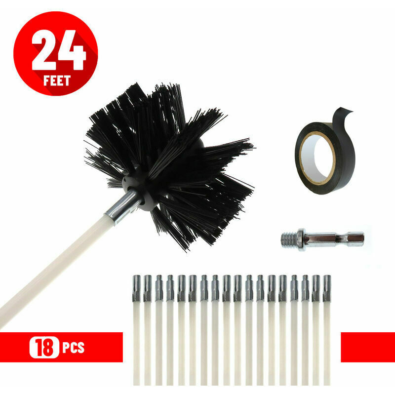 Kit De Ramonage Poêle Pellet Réglable Brosse Nettoyage De Cheminée 100mm Conduits 18 Cannes De Ramonage(24 Pieds) Kit Pour Nettoyage Du Poêle à