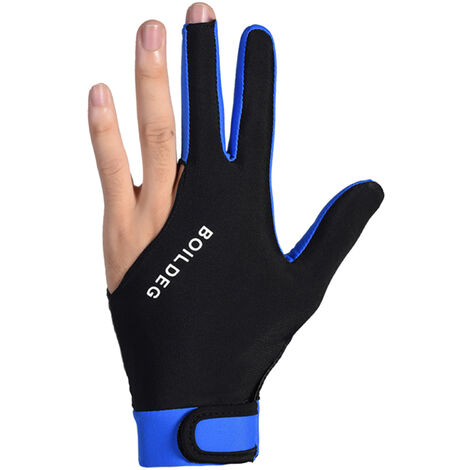 Gant de billard Gant de sport anti-dérapant respirant Cue Gant de sport super élastique à 3 doigts Convient à la main gauche ou droite Bleu L