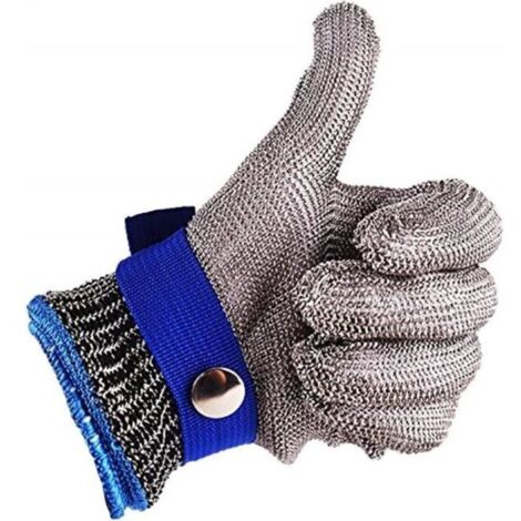 Gant de Boucher - Acier Inoxydable - Protection Niveau 5 - Taille L - Lavable - Antirouille