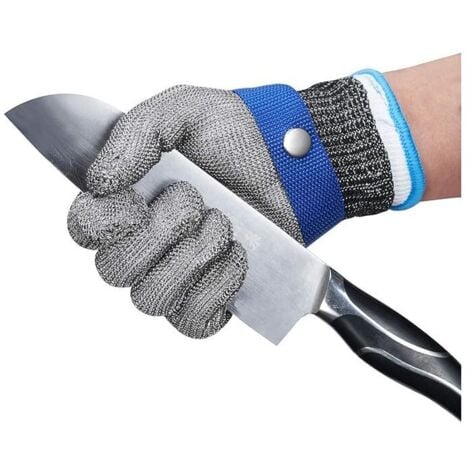 LIVE HOUSE Gant de Boucher en Cotte de Maille Acier inoxydable résistant Coupe Bleu Haute Performance Niveau 5 Protection XL