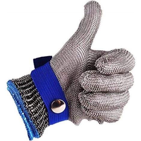 Gant de Boucher en Cotte de Maille Acier inoxydable résistant Coupe Haute Performance Niveau 5 Protection Taille L(pas une paire)