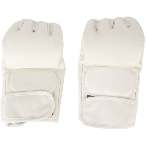 Gant de Boxe à Doigts Demi-Ouverts pour Sac de Frappe, Poignet Ajustable Sécurisé - Blanc
