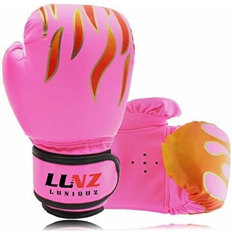 Gant de Boxe Enfant 3-14 Ans en Cuir Gant d'Entraînement de Boxe 4OZ 6OZ pour MMA Muay Thai Kickboxing Sac de Frappe 6OZ Rose