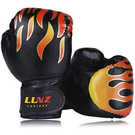 Gant de Boxe Enfant 3-14 Ans en Cuir Gant d'Entraînement de Boxe 4OZ 6OZ pour MMA Muay Thai Kickboxing Sac de Frappe noir