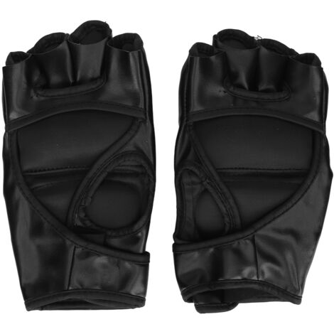 Gant de Boxe pour Sac de Frappe, Gant de Taekwondo à Doigts Mi-Longs avec Bandage de Poignet Réglable - Noir
