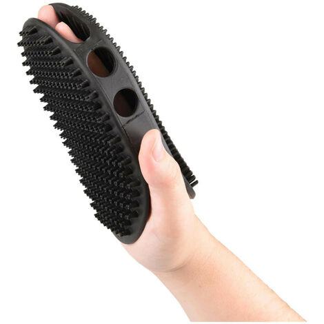 Gant de brossage et massage ANDO, caoutchouc noir pour chien et chat - Flamingo