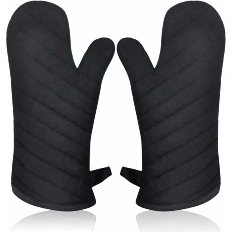 Gant de Cuisine Anti Chaleur, Gant Four Manique Four Oven Mitts Oven Gloves Gant Manique Gants Isolants Cuisine Épais et Longue Mitaine Four pour Barbecue Cuisson Gants Cuisine Noir 1 Paire