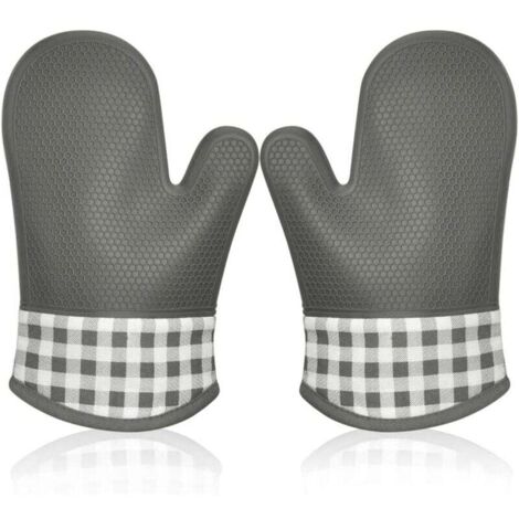Gant de Cuisine Silicone Anti Chaleur, Gant Four Manique Four Oven Mitts Oven Gloves Gant Manique Gants Isolants Cuisine Épais Mitaine Four pour Barbecue Cuisson Gants Professionnel 1 Paire (Gris)