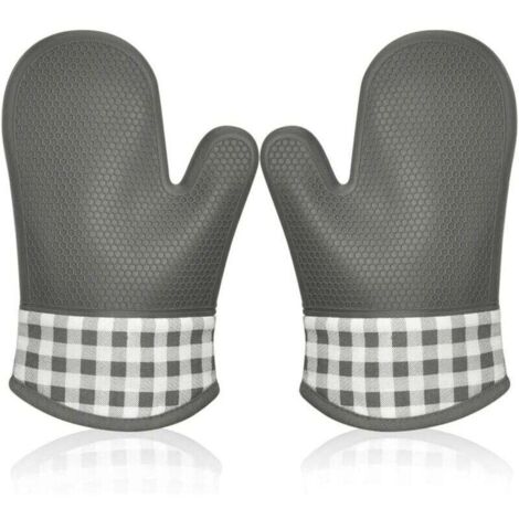 Gant de Cuisine Silicone Anti Chaleur, Gant Four Manique Four Oven Mitts Oven Gloves Gant Manique Gants Isolants Cuisine Épais Mitaine Four pour Barbecue Cuisson Gants Professionnel 1 Paire (Gris)