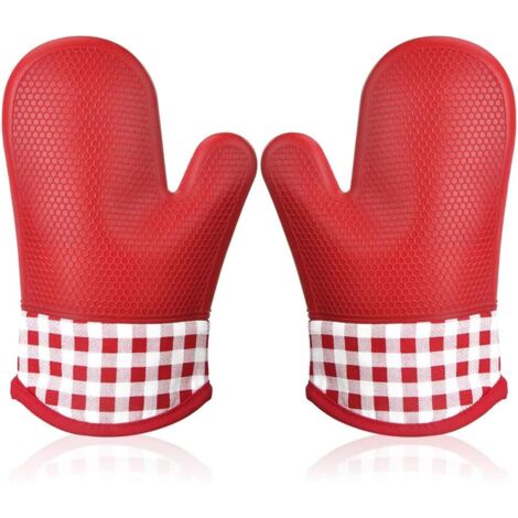 Gant de Cuisine Silicone Anti Chaleur, Gant Four Manique Four Oven Mitts Oven Gloves Gant Manique Gants Isolants Cuisine épais Mitaine Four pour Barbecue Cuisson Gants Professionnel 1 Paire (Rouge)