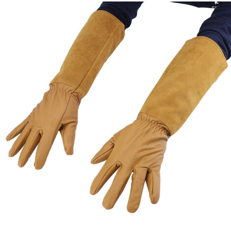 Gant de jardin en cuir de protection longue paire - Déperlant et résistant aux perforations - Brown M