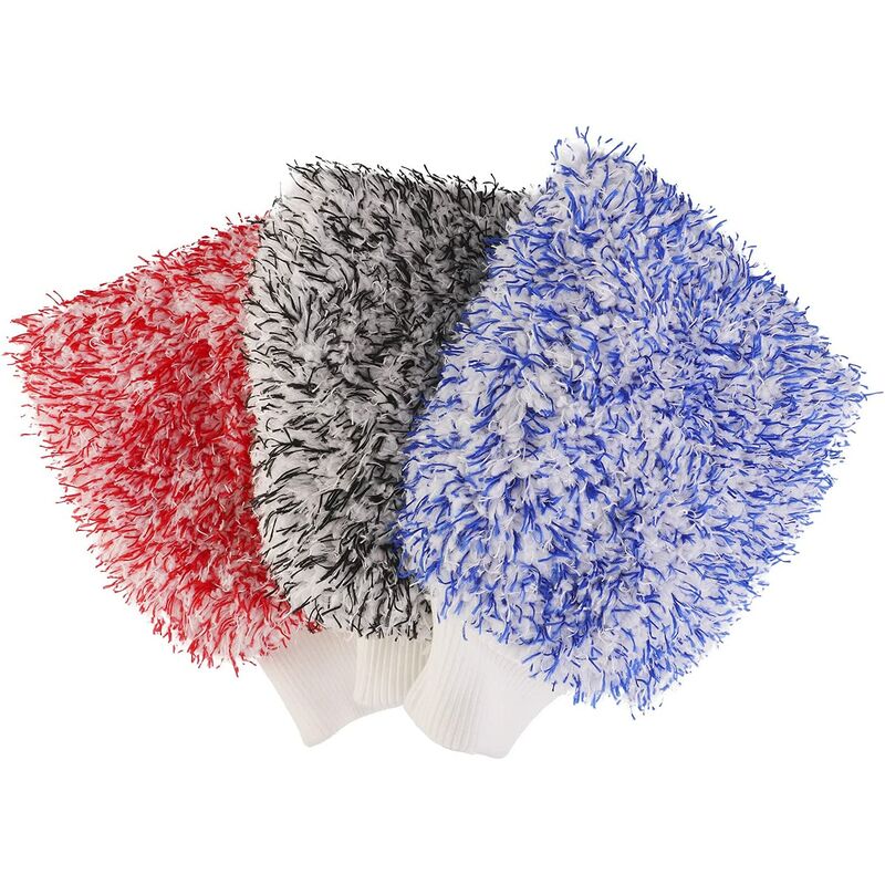 Gant de lavage en microfibres, 3pcs Gant lavage de lavage ultra doux, limite les risques de rayure - Conçu pour retenir un volume maximal de mousse