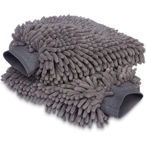 Gant de lavage microfibre Chiffon de nettoyage de luxe pour la voiture, Pack de 2, Gris, 30 L x 20 W cm