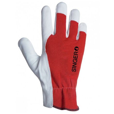 Gant de manutention légère T.9 cuir blanc et rouge Singer
