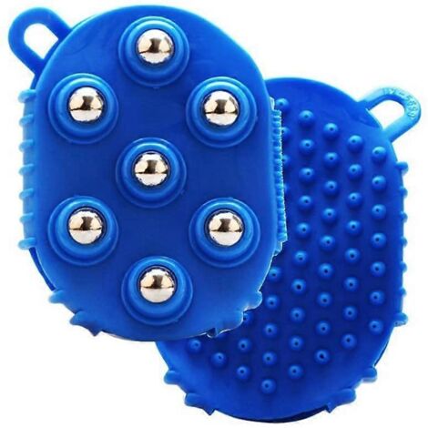 Gant de massage en forme de paume avec 7 rouleaux de massage manuel pour soulager la douleur, les courbatures, les douleurs musculaires et la cellulite (bleu)