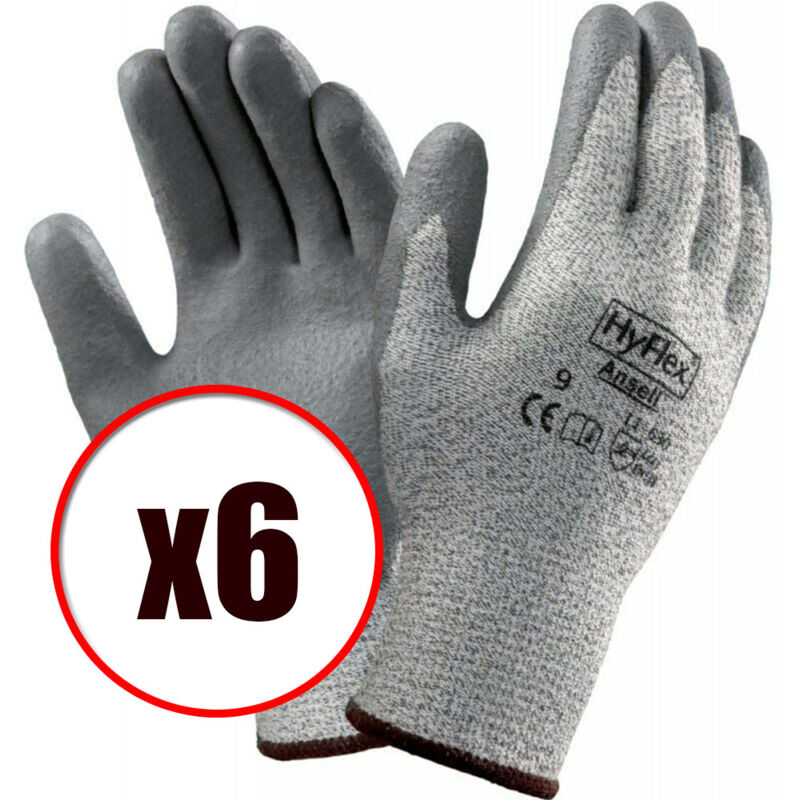 Lot de 6 paires de gants de travail en lycra et kevlar Hyflex 11-630 EN388 anti coupure Taille - Taille 9