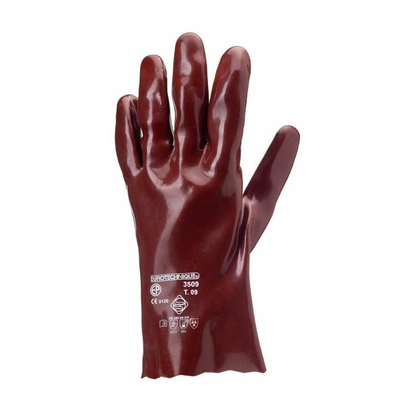 Gants de protection chimique rouge 27cm en coton enduit pvc eurochem 3510 (Pack de 10) 9 - Rouge - Rouge - Coverguard
