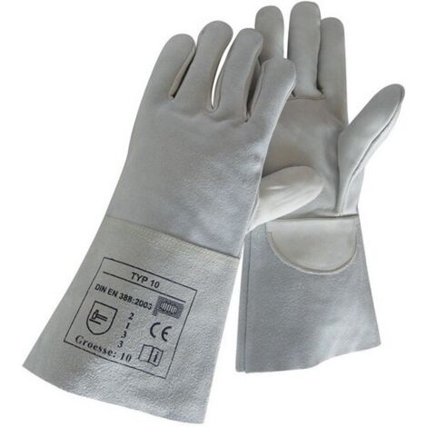 Gant de soudeur, cuir grainé/cuir refendu combiné/Cuir vachette nervuré avec protection du poignet, Taille : 10 (par 12)
