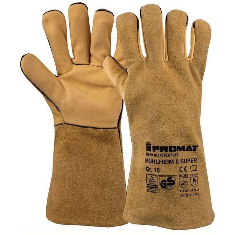 Gant de soudeur Mühlheim II Super Taille 9 jaune cuir fleur de vachette refendu EN 388, EN 12477 6 Paar
