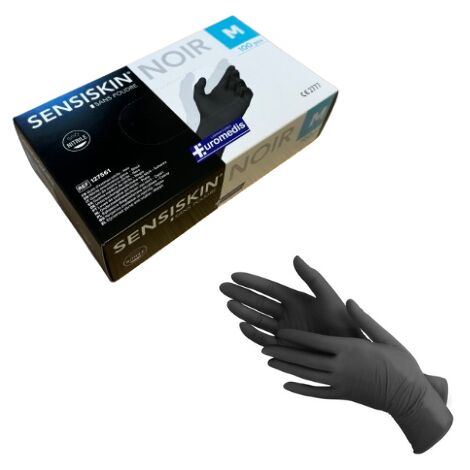 Gant d'examen en nitrile sensiskin noir sans poudre euromedis - boîte de 100 gants - référence : 127561 - taille : M/8