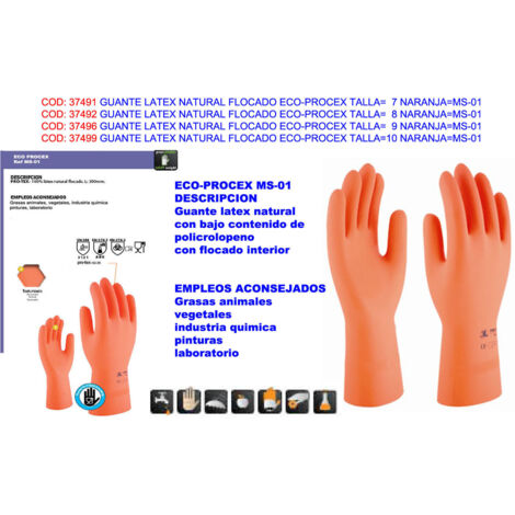 Gant en latex naturel floqué Eco-Proccex, taille 8, orange