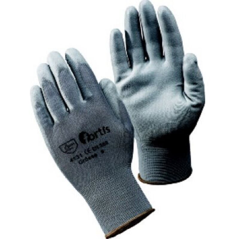 Fortis - Gant en tricot avec polyuréthane à tricot fin, gris, Taille : 8 (par 10)
