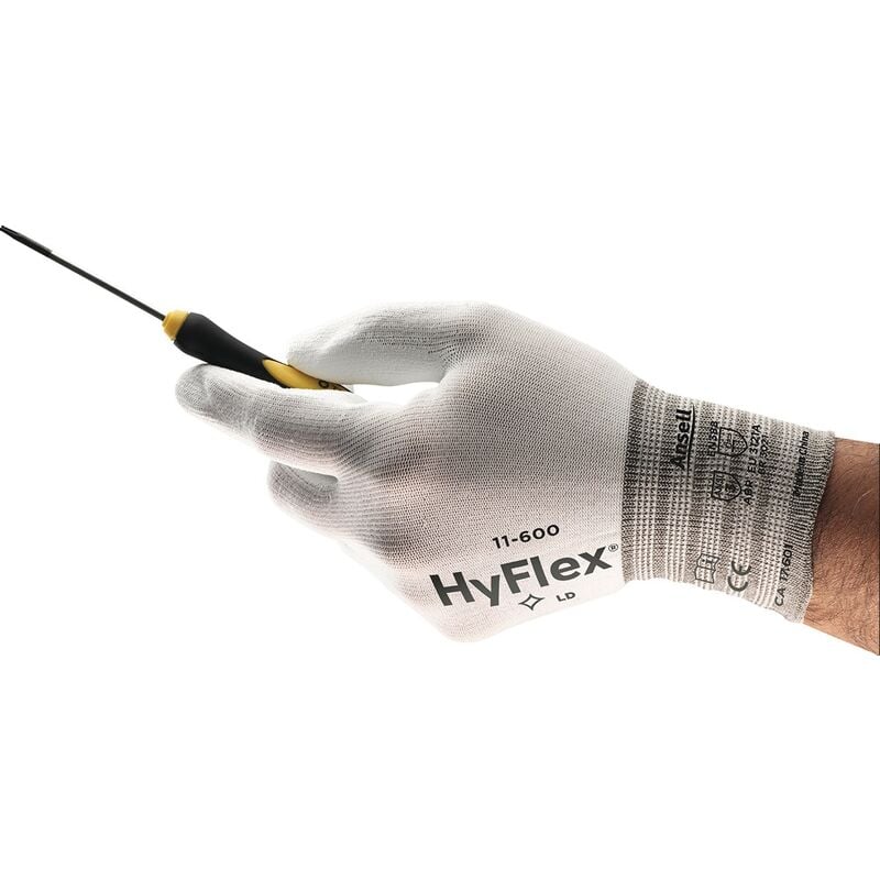 Ansell - Gant HyFlex 11-600 Taille 10 blanc nylon avec polyuréthane EN 388