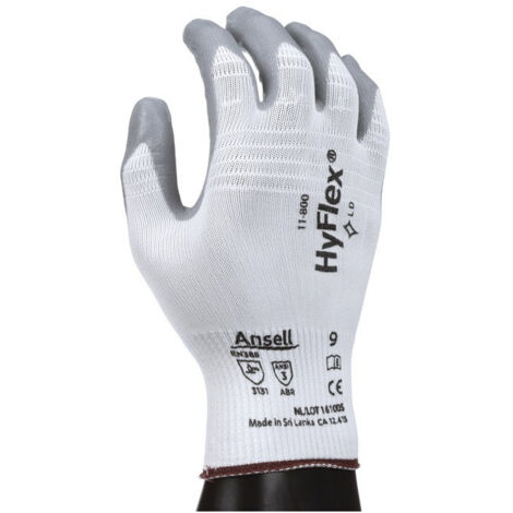Gant HyFlex 11-800 Taille 10 blanc/gris EN 388 PSA II Nyl.avec mousse nitrile ANSELL (Par 12)