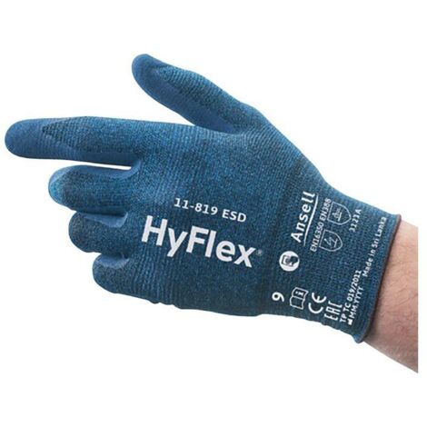 Gant HyFlex 11-819 ESD taille 11 bleu EN 388, EN 16350 catégorie EPI II EN 388, EN 16350