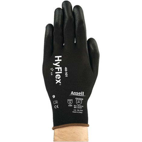 Gant HyFlex® 48-101 Taille 8 noir EN 388 PSA II Nyl.m.PU ANSELL (Par 12)