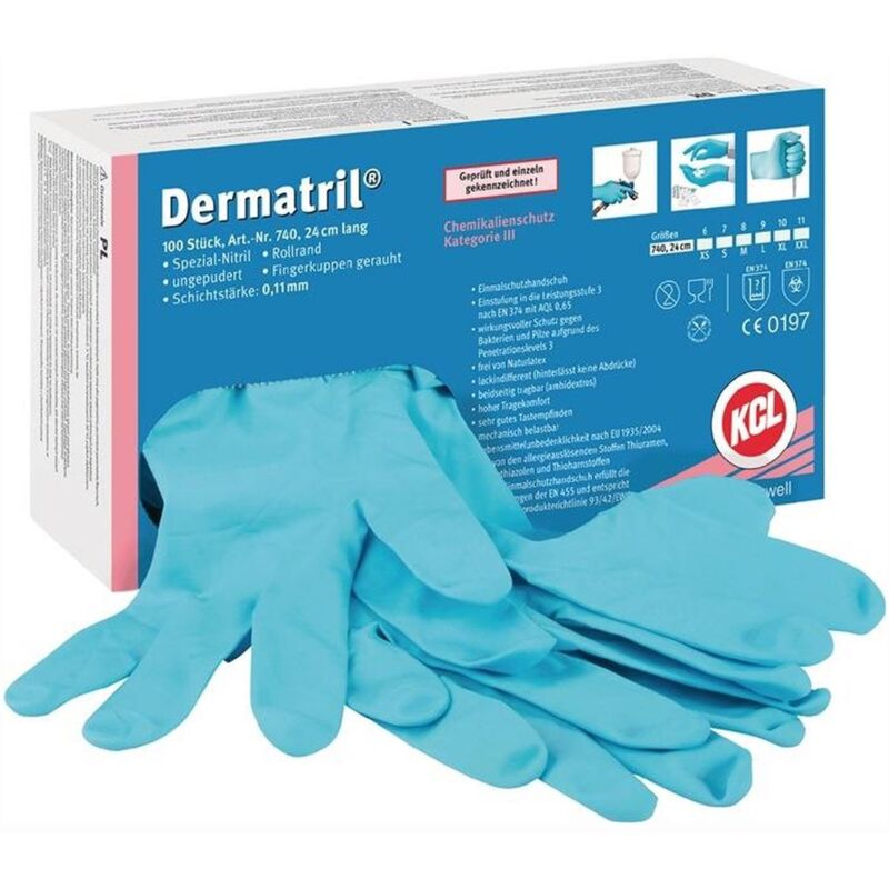 Honeywell 100x gants jetables Dermatril 740 bleu T. 8 - 740/8