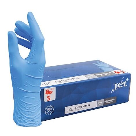 Gant jetable nitrile non poudré bleu - Boîte de 100 gants - Taille S - Maxiburo