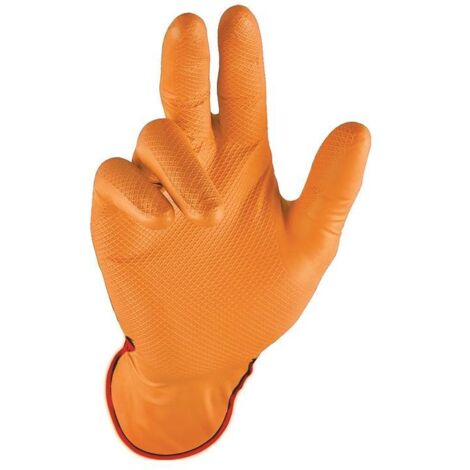 Gant jetable poignée orange taille 7 orange nitrile EN 388, EN 374 catégorie EPI III 50 pièces/boîte STRONGHAND