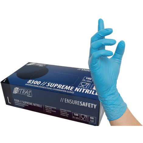 Gant jetable SUPREME NITRILE taille M bleu nitrile EN374 PSA III 100 pcs.NITRAS
