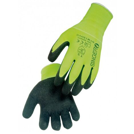 Gant Manutention Enduit Latex SINGER Jaune fluo Taille 9 Support Polyamide poignet élastique Sans Couture
