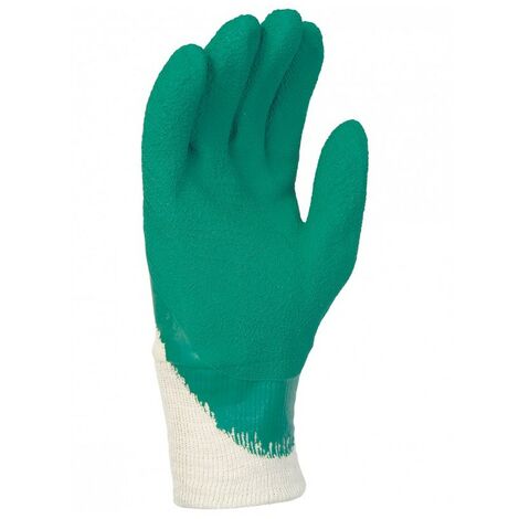 Gant manutention SINGER Taille 9 LATEX Crêpé vert Milieux humides Enduit 30cm Dos aéré Paume latex crêpée poignet tricot