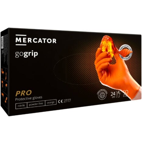 AWELCO Gant nitrile orange L non poudré boite de 50 gants Mecator GoGrip