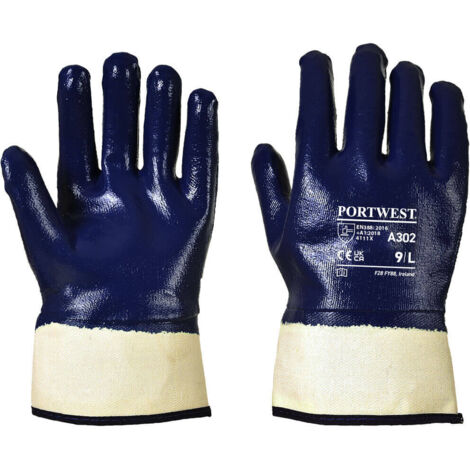 Gant Nitrile tout enduit manchette couleur : Marine taille L - PORTWEST