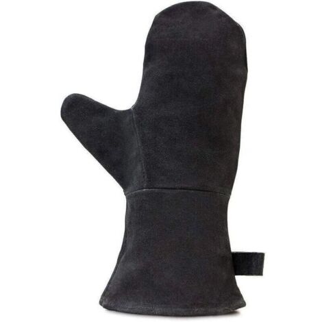 Gant pour cheminée avec Isolation Thermique, Gant en Cuir pour Four, Gant de Protection Ignifuge, Gant pour Barbecue, Gant en Cuir résistant à la Chaleur, Noir
