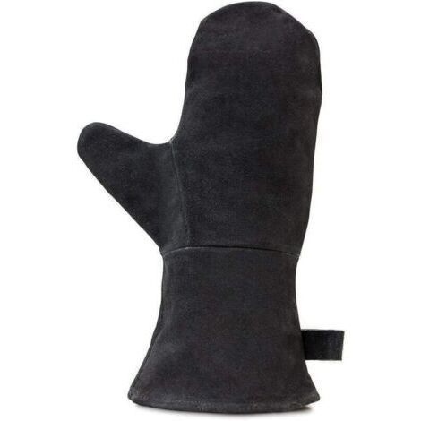 Gant pour cheminée avec Isolation Thermique, Gant en Cuir pour Four, Gant de Protection Ignifuge, Gant pour Barbecue, Gant en Cuir résistant à la Chaleur, Noir